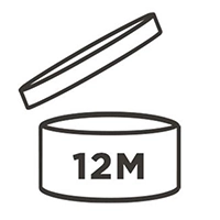 Was ist Naturkosmetik: Symbol für die Haltbarkeit nach dem Öffnen – geöffneter Tiegel mit der Angabe 12M für 12 Monate verwendbar.