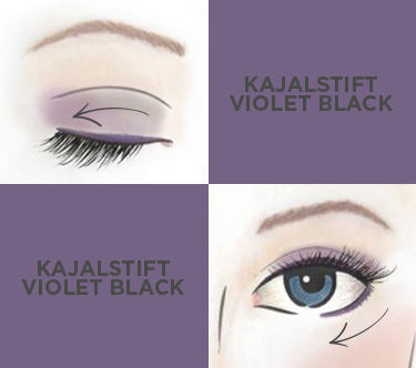 Anwendung des Kajalstifts VIOLET BLACK auf Ober- und Unterlid für einen violetten Smokey-Eye-Effekt