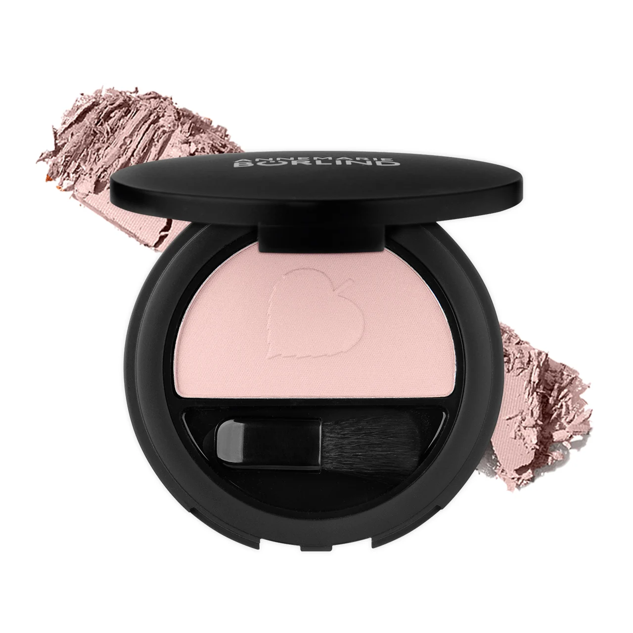 No-Make-up-Look ANNEMARIE BÖRLIND Rouge in zartem Rosé mit Pinsel und Herzprägung im schwarzen Kompaktetui