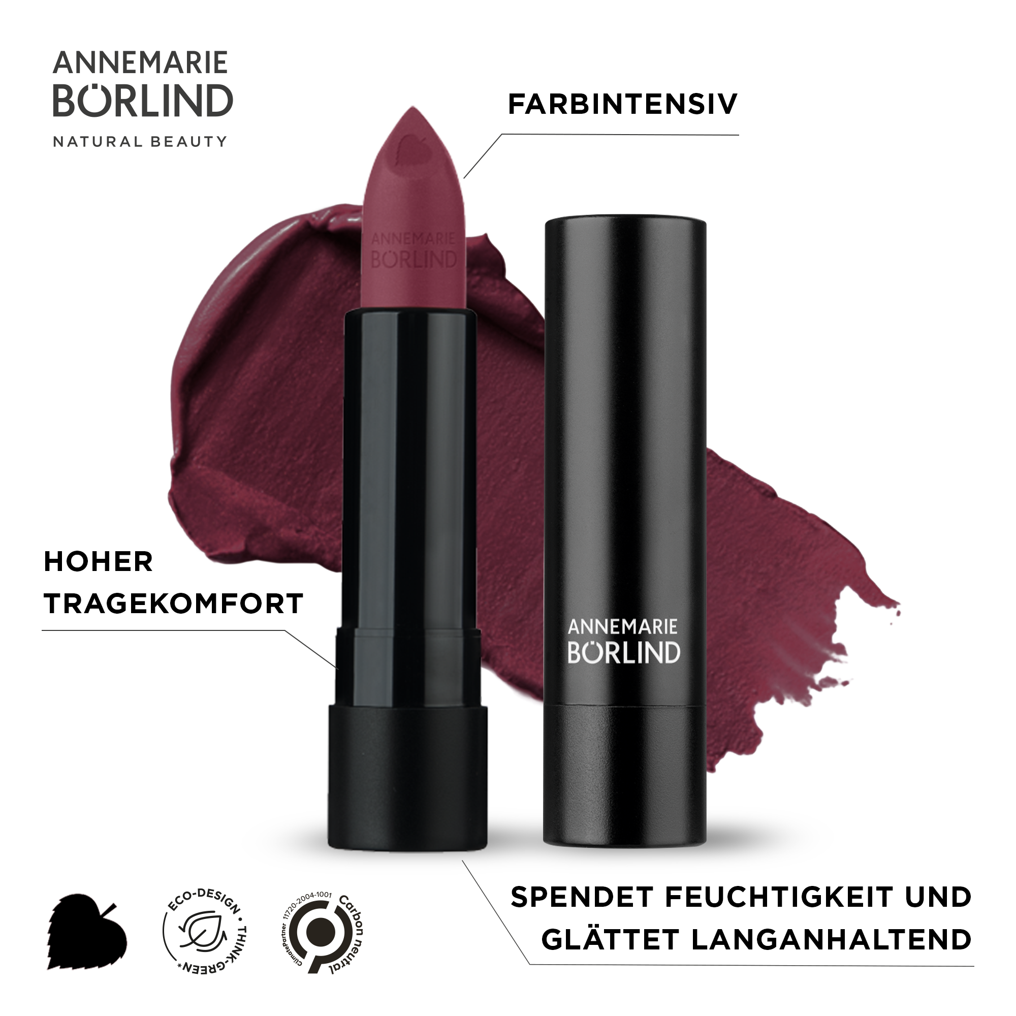 ANNEMARIE BÖRLIND Lippenstift in dunklem Beerenton, farbintensiv, feuchtigkeitsspendend und langanhaltend