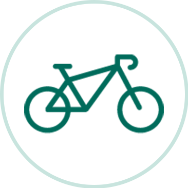 Symbol eines Fahrrads in grün innerhalb eines hellgrünen Kreises auf weißem Hintergrund