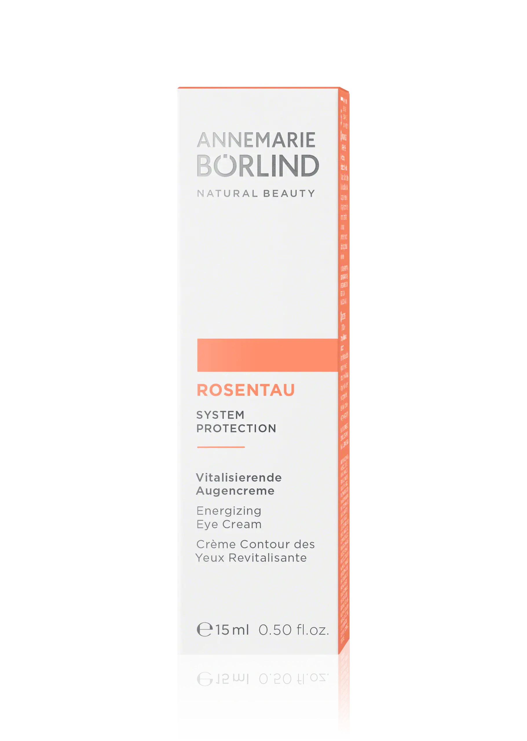 ANNEMARIE BÖRLIND ROSENTAU vitalisierende Augencreme 15 ml in weißer Faltschachtel mit orangenem Akzent