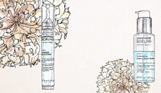 ANNEMARIE BÖRLIND HYDRO SERUM und HYDRALEEN WASSER-BOOSTER mit floralen Illustrationen