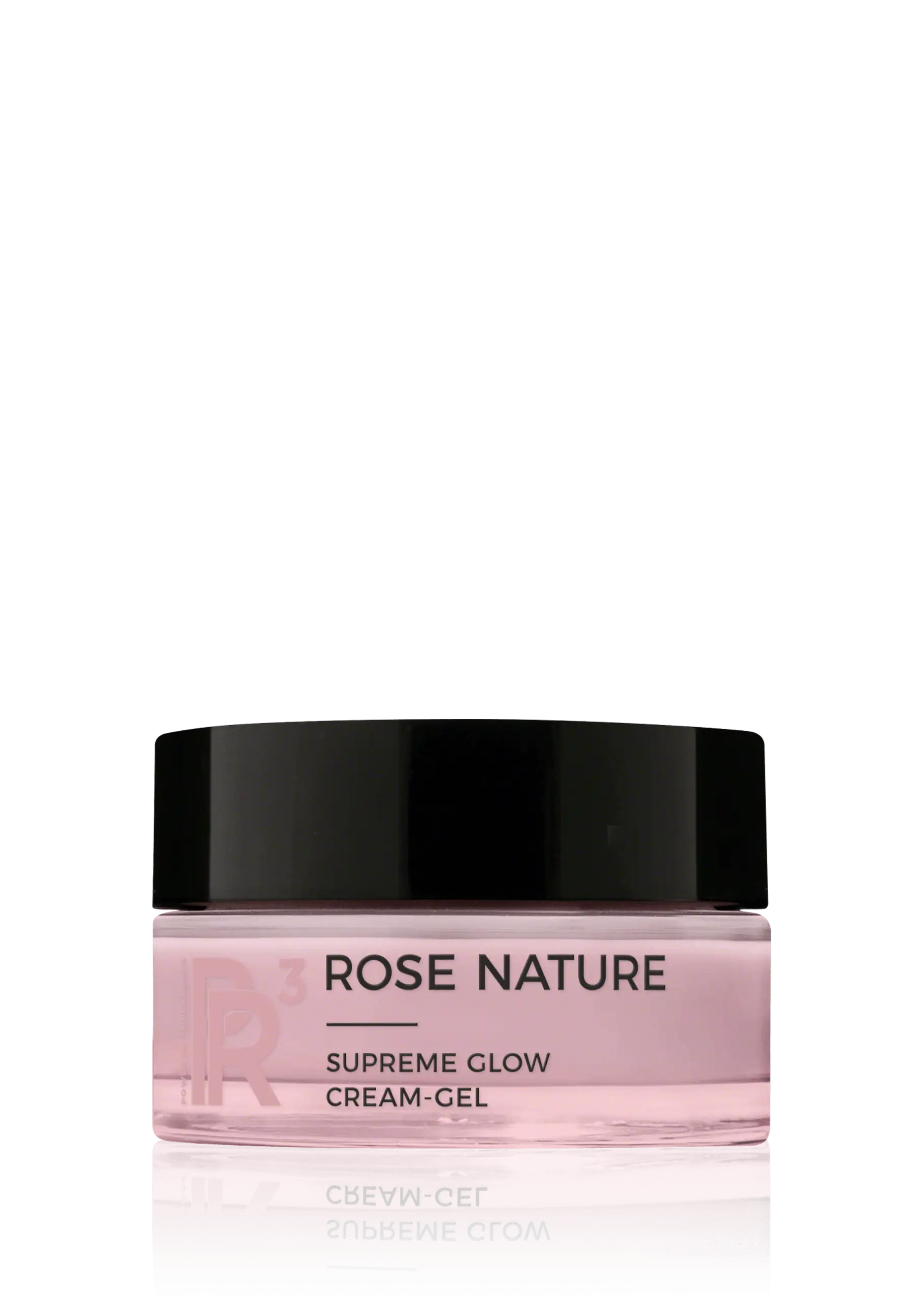 Supreme Glow Cream-Gel ROSE NATURE Supreme Glow Cream-Gel im rosa Tiegel mit schwarzem Deckel, Produktname sichtbar