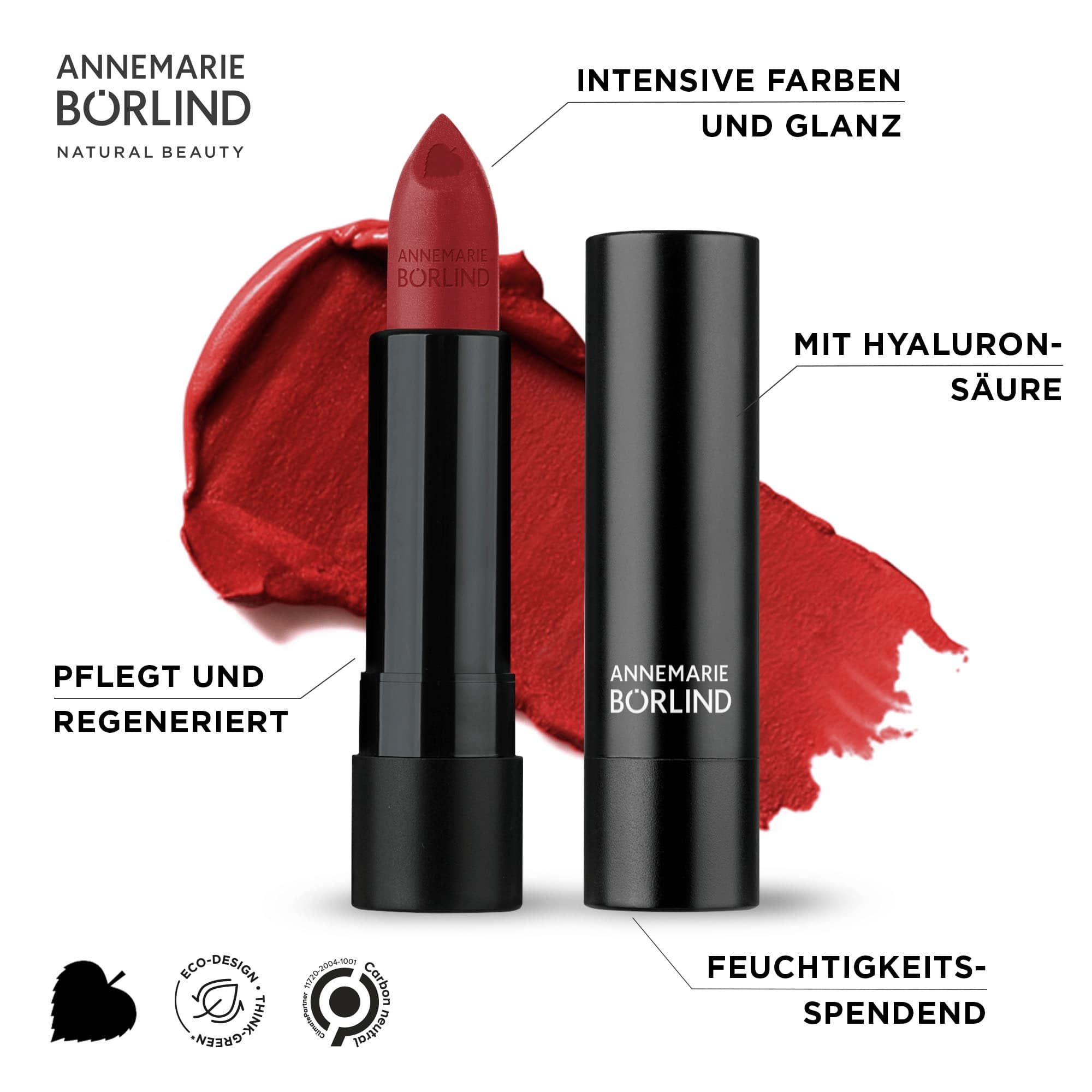 ANNEMARIE BÖRLIND Lippenstift in Rot mit Hyaluronsäure, pflegend, feuchtigkeitsspendend und glänzend