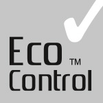 Schwarzes Eco Control Logo mit weißem Häkchen auf grauem Hintergrund