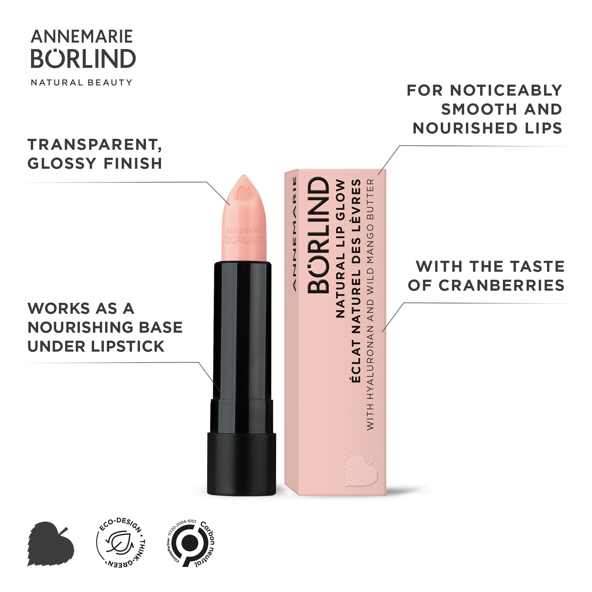 ANNEMARIE BÖRLIND Natural Lip Glow Lippenpflege mit transparentem Glanz und Cranberry-Geschmack