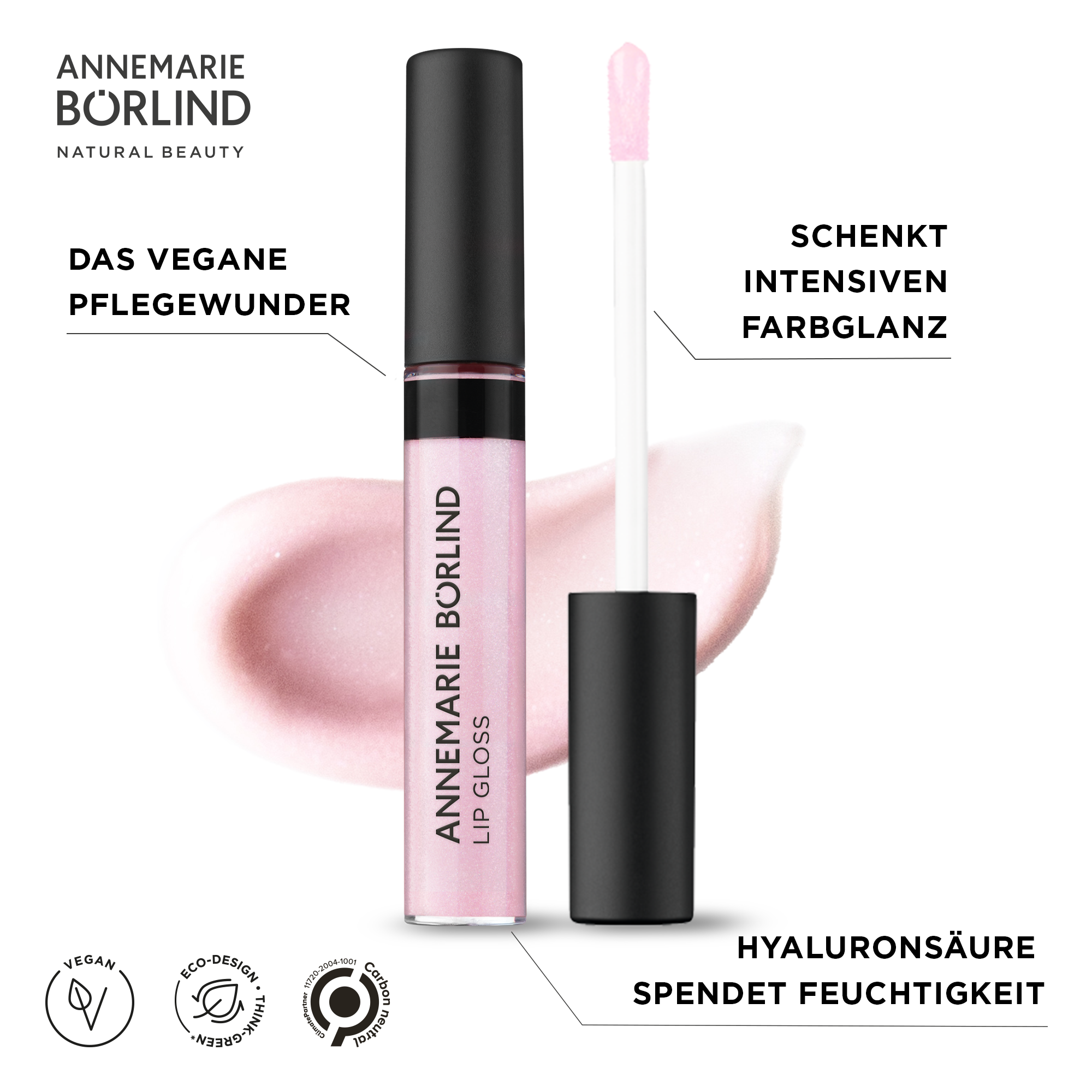 ANNEMARIE BÖRLIND Lipgloss in zartem Rosa mit feuchtigkeitsspendender Hyaluronsäure und veganer Formel