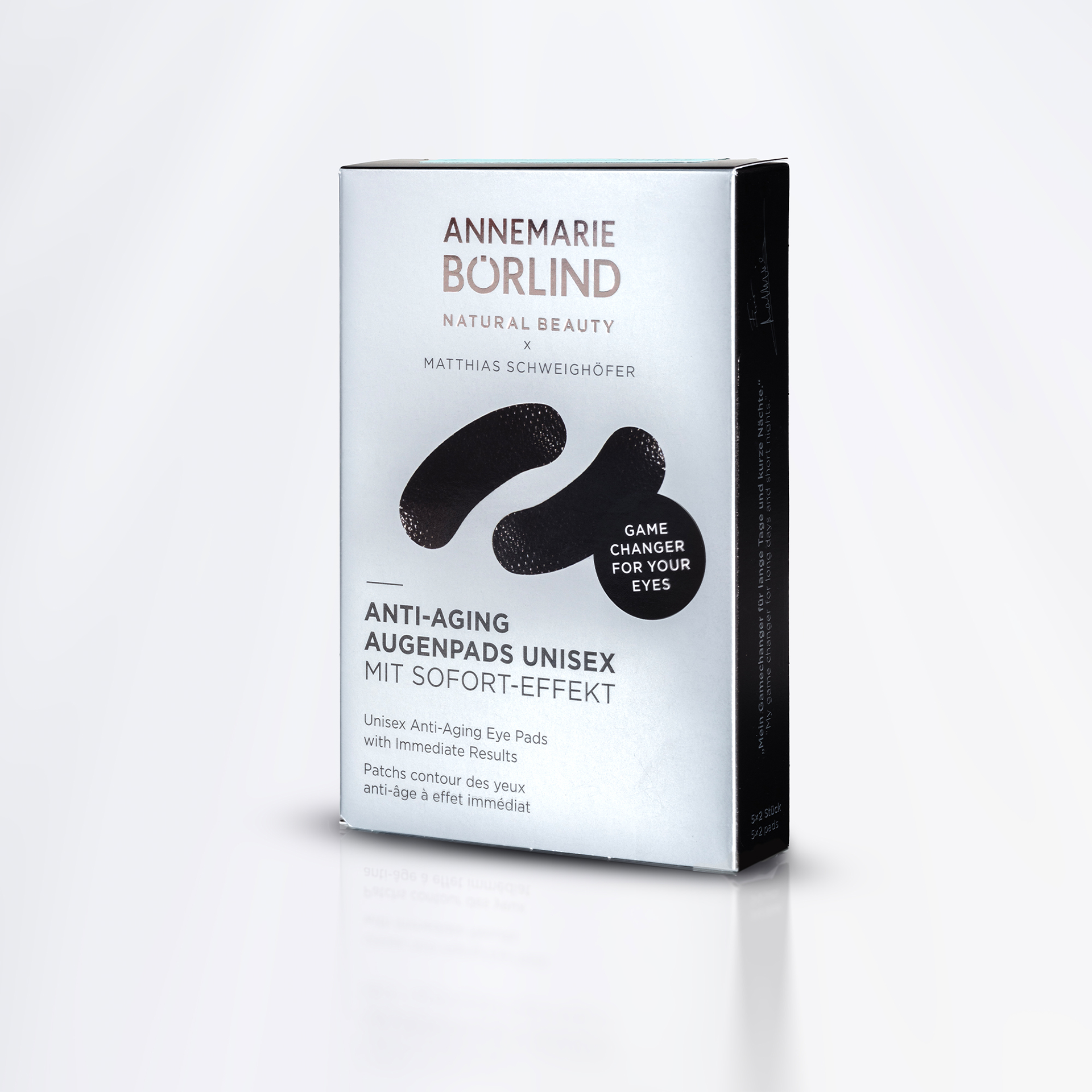 ANNEMARIE BÖRLIND Anti-Aging Augenpads Unisex mit Sofort-Effekt, silberne Verpackung mit schwarzem Design