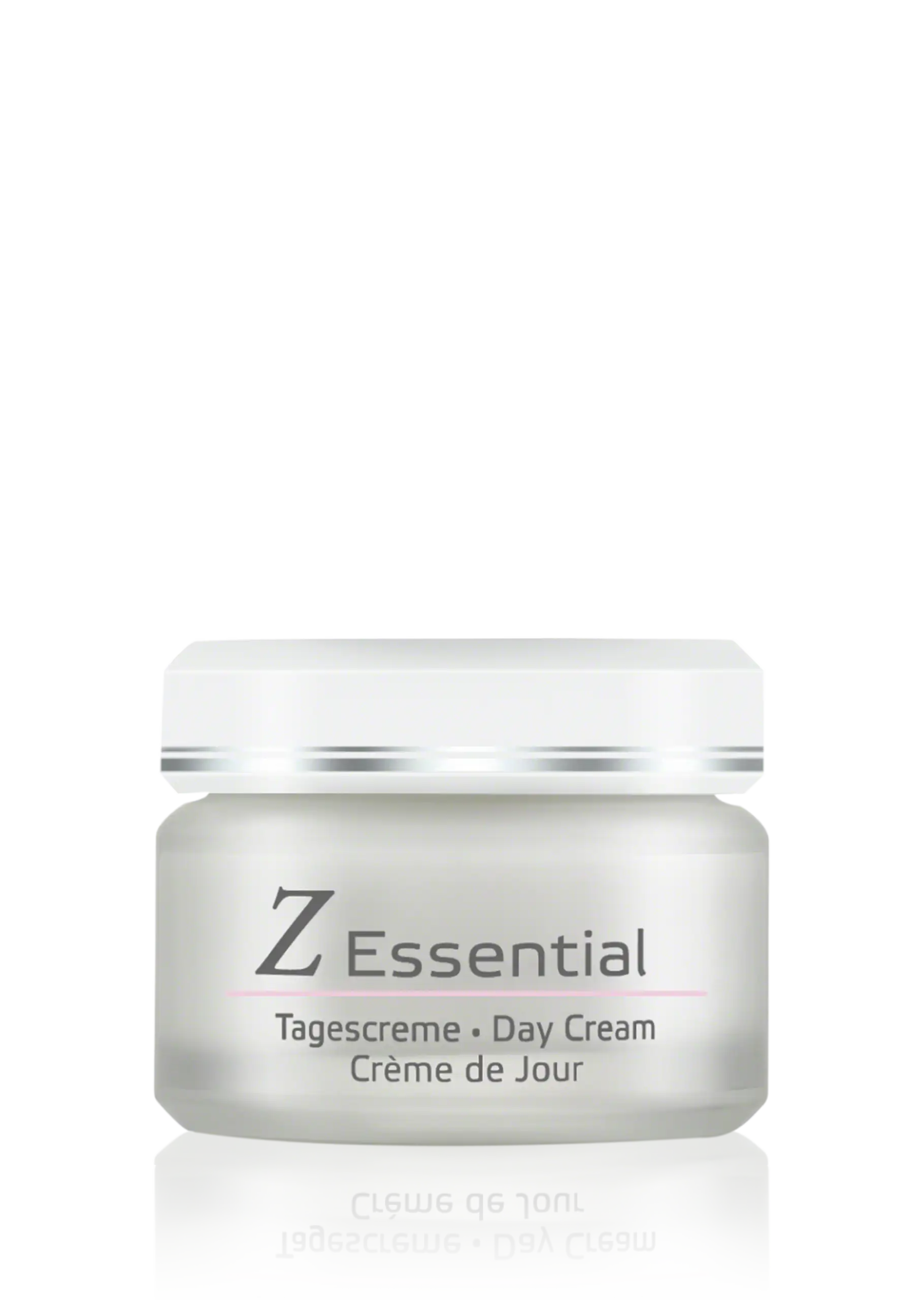 Z Essential Day Cream Z Essential Tagescreme im 50-ml-Tiegel mit weißem Deckel und schlichtem Design auf weißem Hintergrund