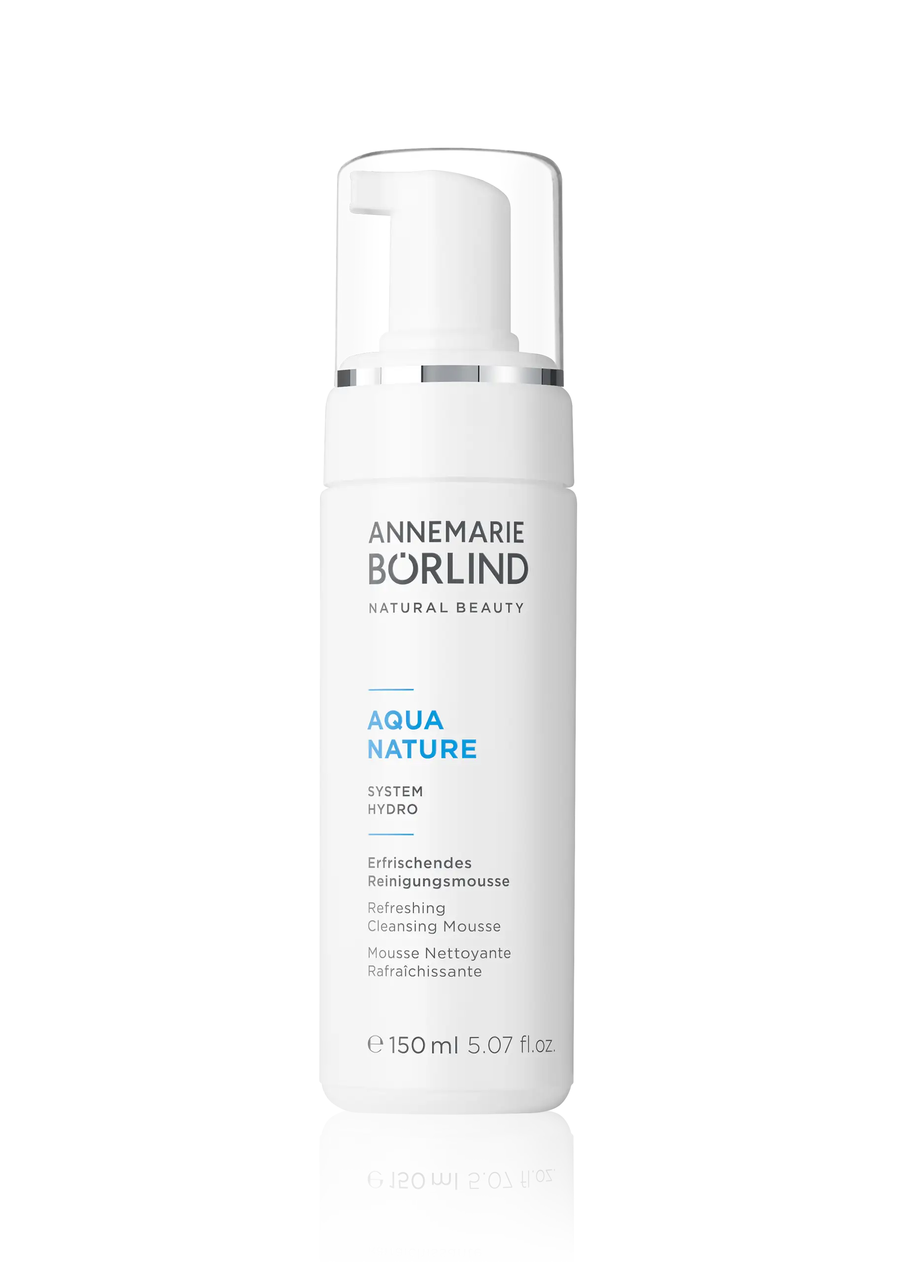 Refreshing Cleansing Mousse ANNEMARIE BÖRLIND AQUA NATURE erfrischendes Reinigungsschaum-Mousse 150 ml Flasche mit Pumpspender