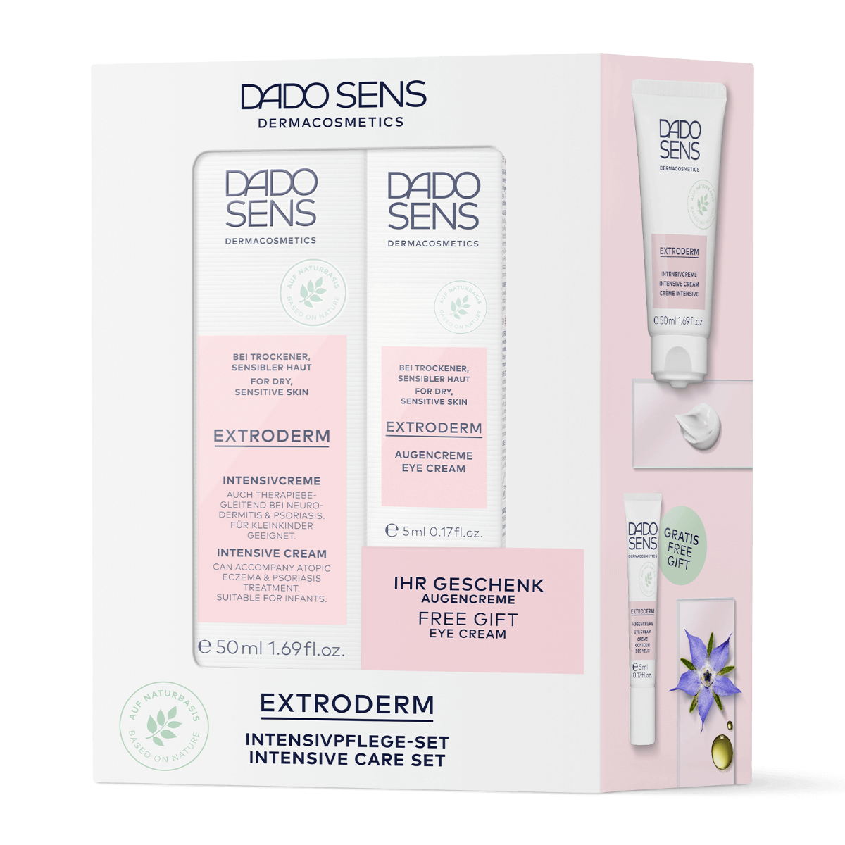 INTENSIVPFLEGE-SET DADO SENS EXTRODERM Intensivcreme 50 ml und Augencreme 5 ml für trockene, sensible Haut, Geschenk inklusive