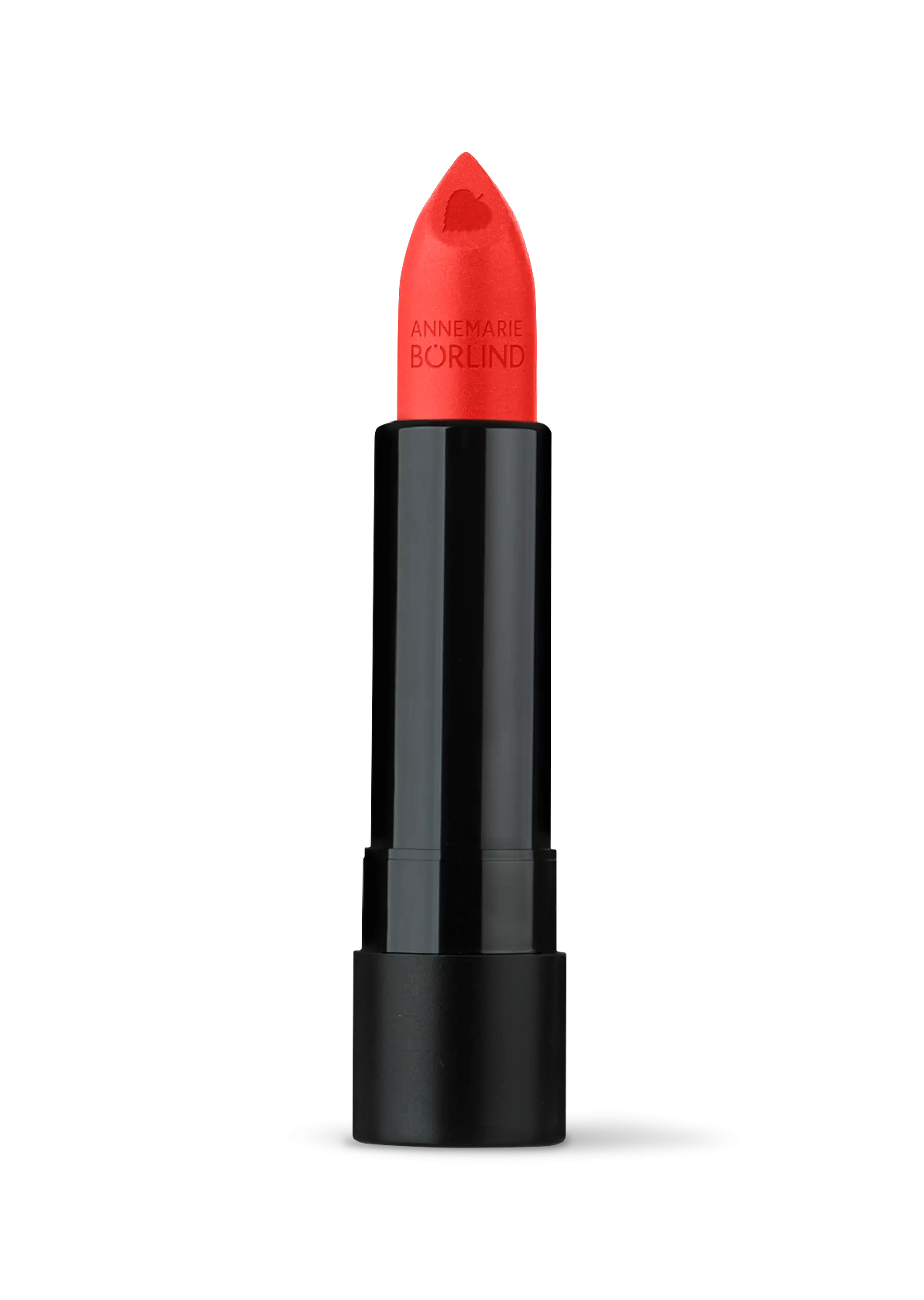 ANNEMARIE BÖRLIND Lippenstift Soft Coral 4g mit Herz-Prägung, schwarzes Gehäuse, offen