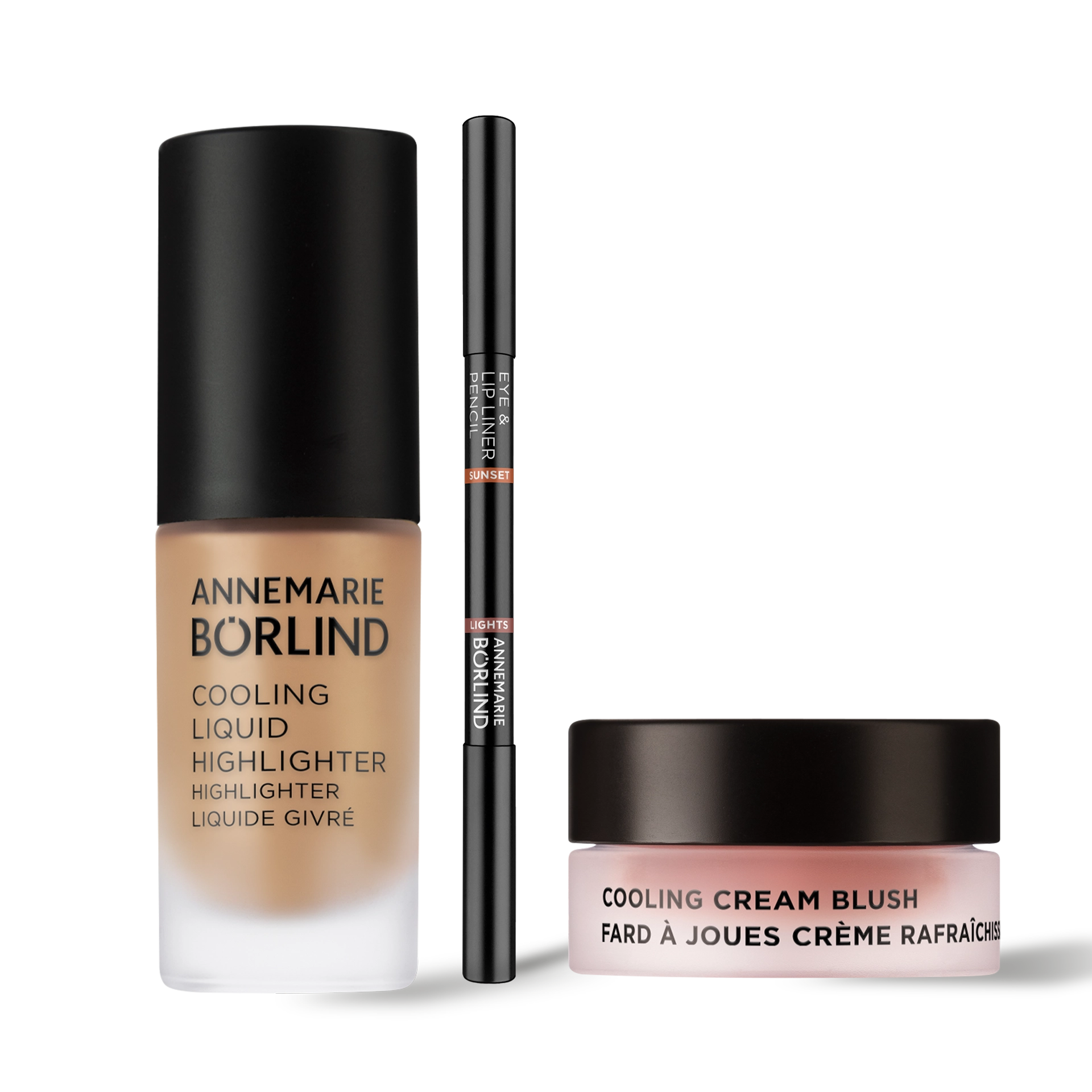 Kit Beach Glow ANNEMARIE BÖRLIND Beach Glow Set mit Cooling Liquid Highlighter, Eye & Lip Liner und Cooling Cream Blush