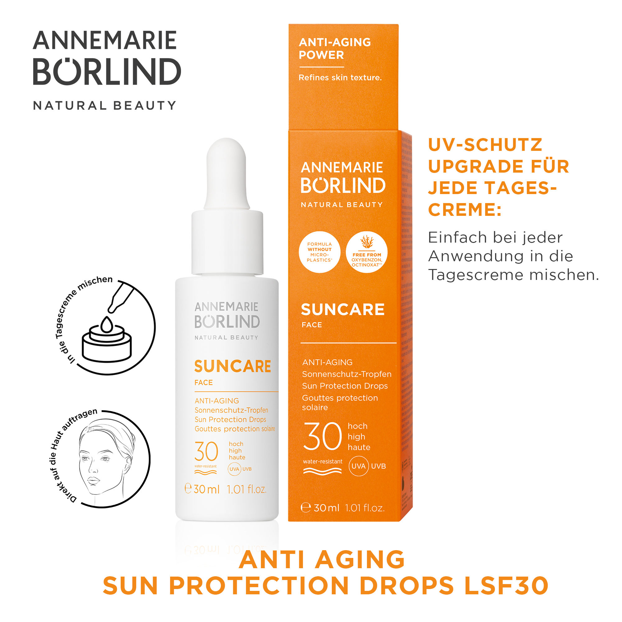 ANNEMARIE BÖRLIND Suncare Anti-Aging Sonnenschutz-Tropfen LSF 30, 30 ml, zum Mischen mit Tagescreme