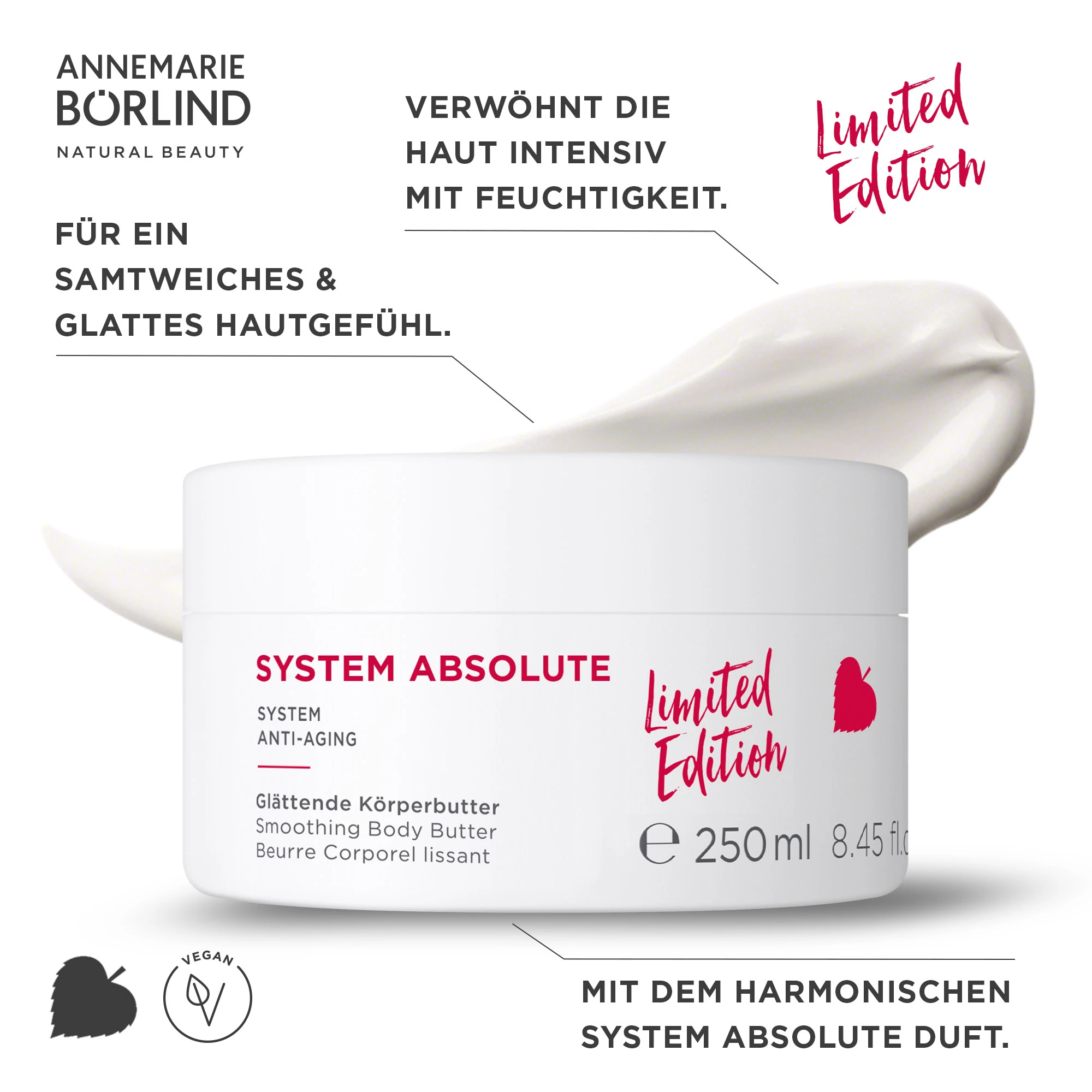ANNEMARIE BÖRLIND SYSTEM ABSOLUTE glättende Körperbutter 250 ml, Limited Edition, vegan, feuchtigkeitsspendend