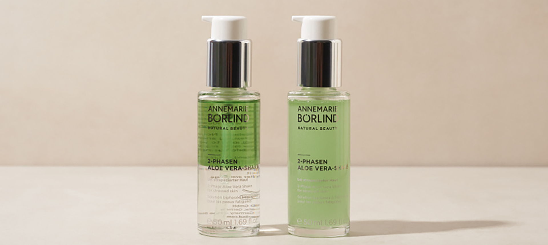 ANNEMARIE BÖRLIND 2-PHASEN ALOE VERA-SHAKE mit grünem und klarem Anteil, je 50 ml, mit Pumpspender