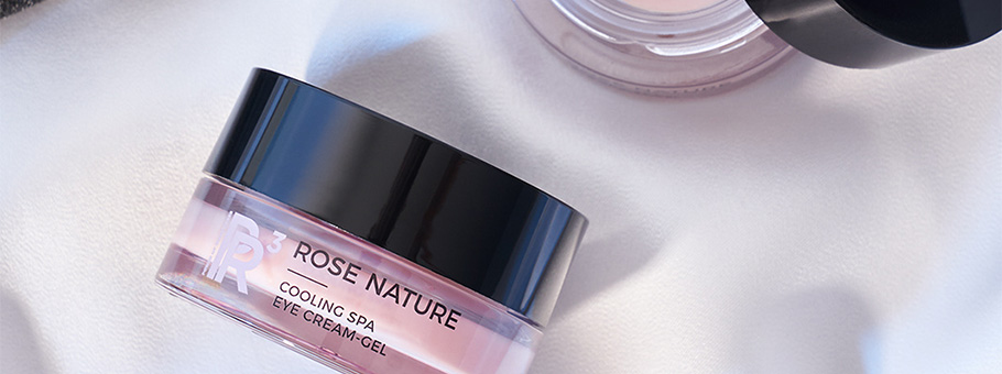 ANNEMARIE BÖRLIND ROSE NATURE kühlendes SPA Augencreme-Gel im geöffneten Tiegel auf weißem Hintergrund