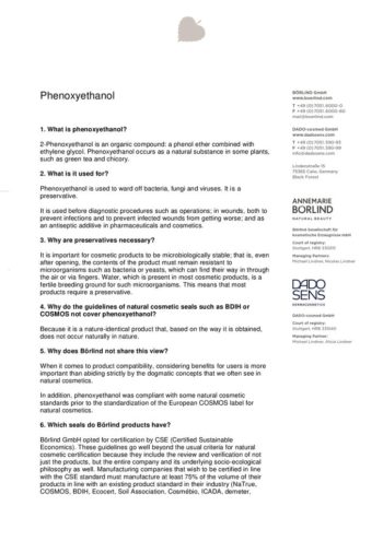 Text mit Erklärungen zu Phenoxyethanol als Konservierungsmittel in Kosmetik, Logos von ANNEMARIE BÖRLIND und DADO SENS rechts