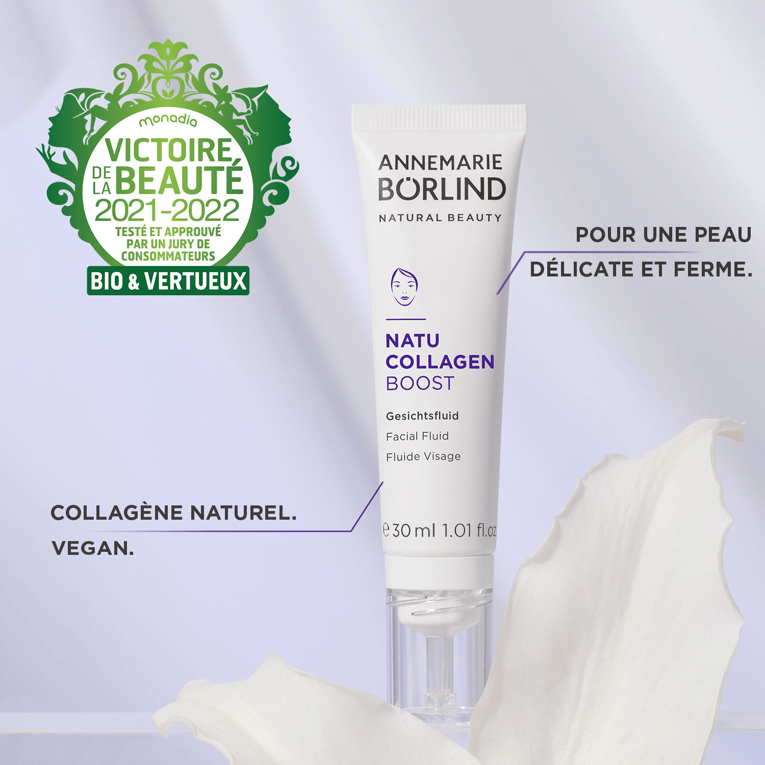 ANNEMARIE BÖRLIND NATU COLLAGEN BOOST Gesichtsfluid mit natürlichem Kollagen, vegan, 30 ml Tube