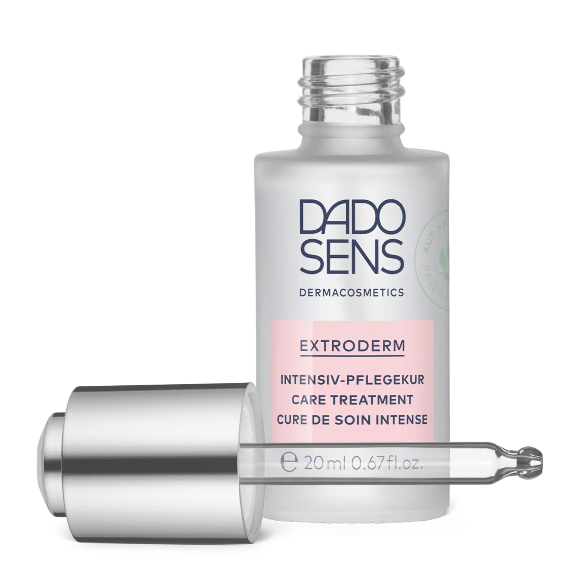 DADO SENS EXTRODERM Intensiv-Pflegekur 20 ml Flasche mit geöffneter Pipette auf weißem Hintergrund