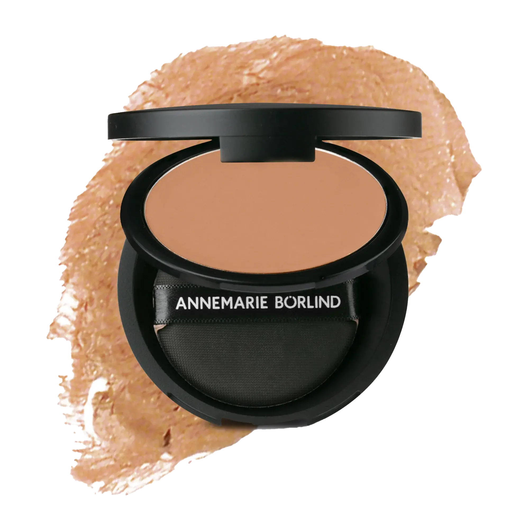 COMPACT MAKE-UP ALMOND ANNEMARIE BÖRLIND Compact Make-up Teint Almond mit Schwämmchen vor Make-up-Farbklecks