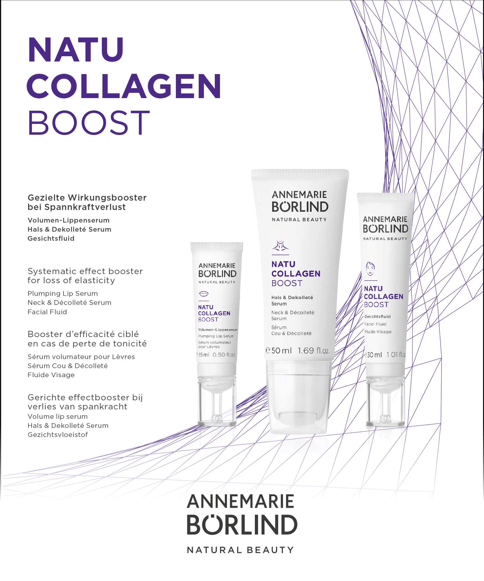 ANNEMARIE BÖRLIND NATU COLLAGEN BOOST Lippenserum, Hals & Dekolleté Serum und Gesichtsfluid in weißen Tuben