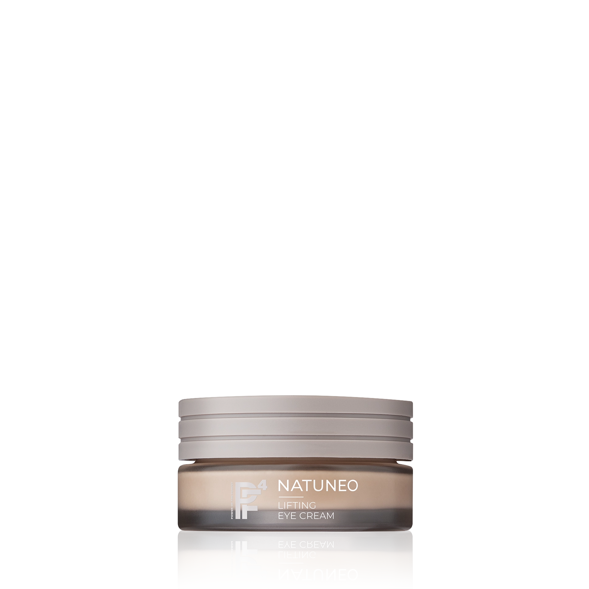 NATUNEO Lifting Eye Cream in beige-mattem Tiegel mit Schraubdeckel vor weißem Hintergrund