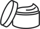 Offene Dose mit Creme, cremige Textur sichtbar, minimalistisches schwarz-weiß Icon