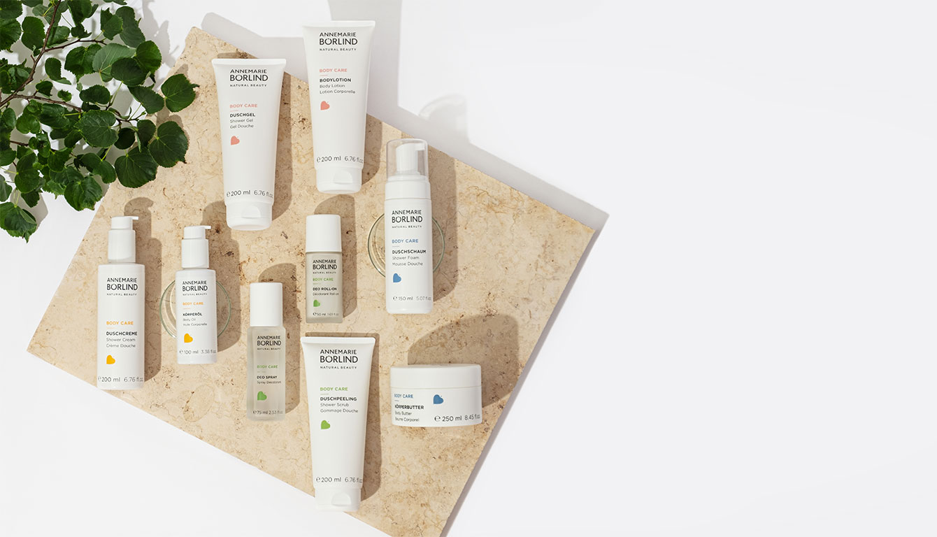 ANNEMARIE BÖRLIND Body Care mit Duschgel, Bodylotion, Duschschaum, Körperöl, Deo Roll-on, Deo Spray, Duschpeeling und Körp...