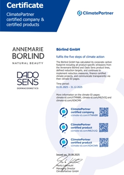 Certificate: Börlind GmbH – ClimatePartner certified company & products 2025