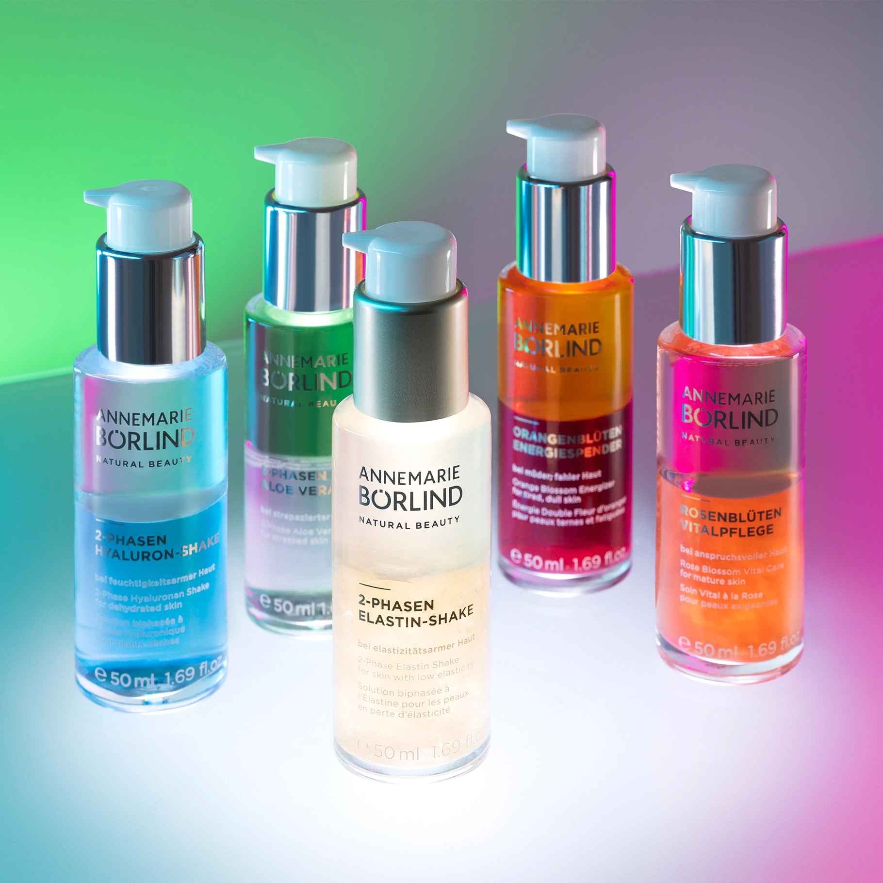 ANNEMARIE BÖRLIND 2-Phasen Shakes in fünf Farben für verschiedene Hautbedürfnisse, 50 ml Pumpspender