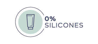 Symbol einer Kosmetiktube mit Text "0% SILICONES" in dunkelblauer Schrift auf hellem Hintergrund