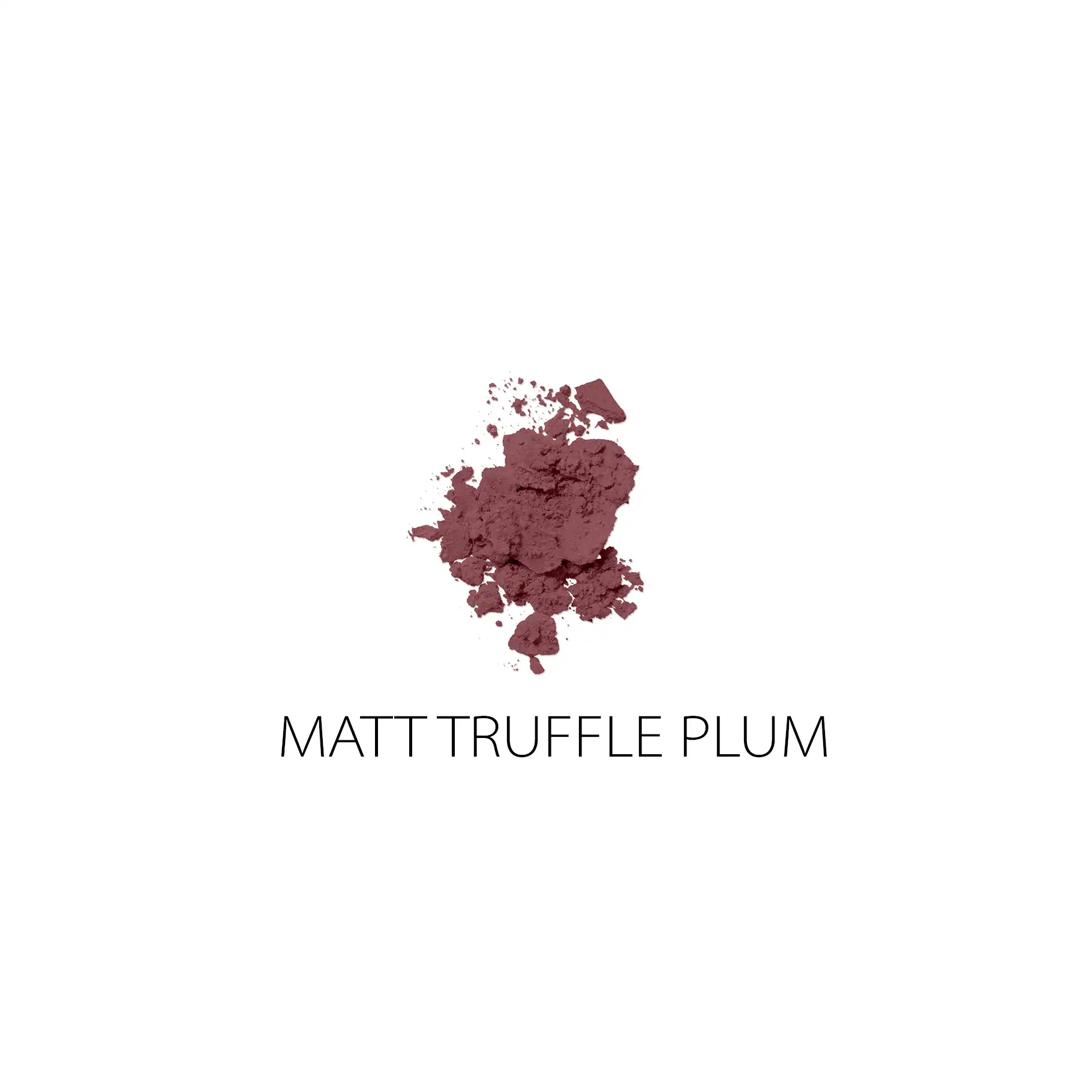 MATT TRUFFLE PLUM matter Lidschatten in pudriger Textur, dunkles Pflaumenrot auf weißem Hintergrund