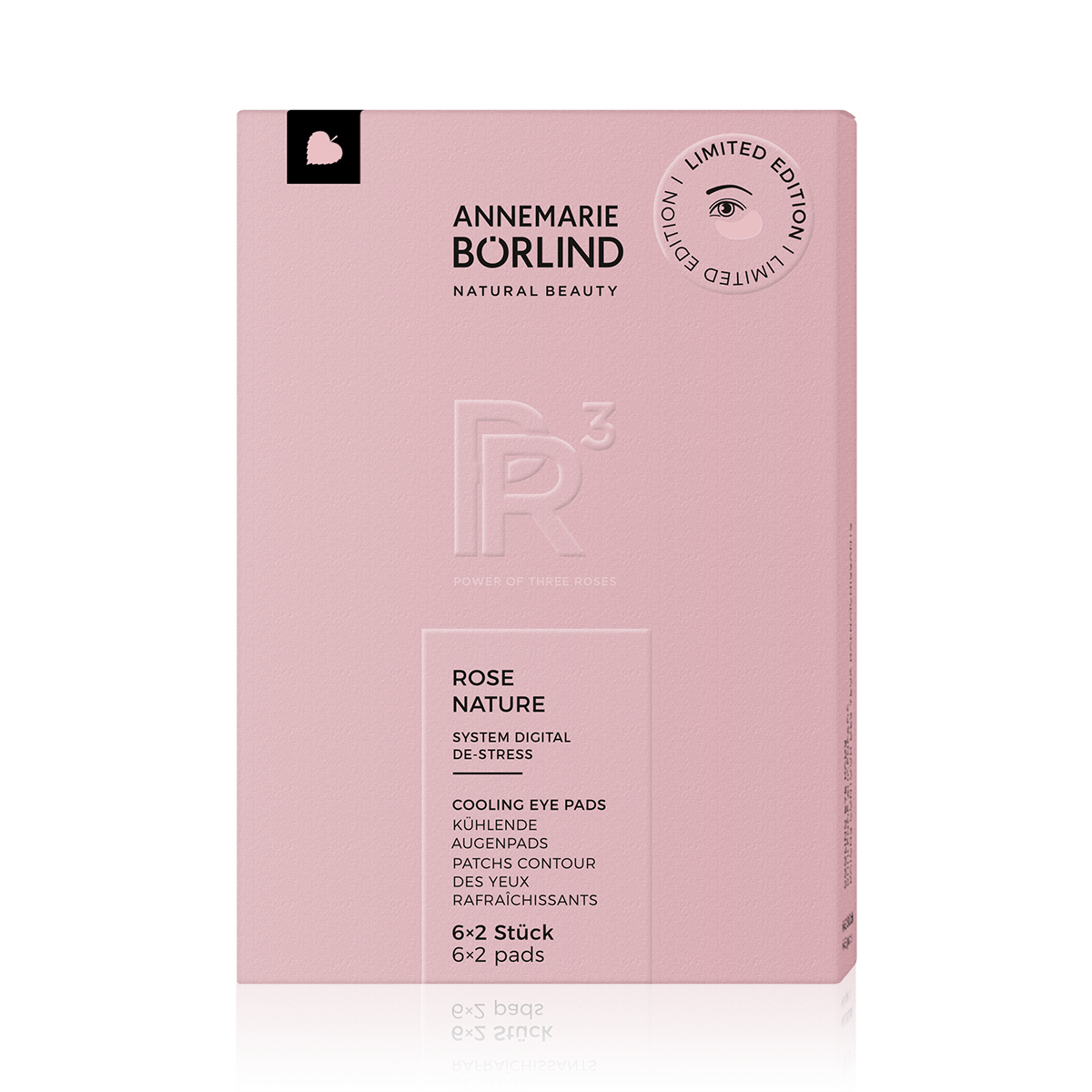 ANNEMARIE BÖRLIND ROSE NATURE kühlende Augenpads, 6x2 Stück, limitierte Edition, rosa Faltschachtel