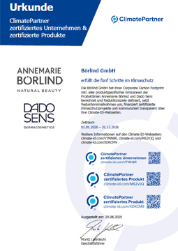 Urkunde: Börlind GmbH – ClimatePartner zertifiziertes Unternehmen & Produkte 2026
