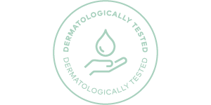 Symbol mit Hand und Wassertropfen, umgeben von Schriftzug „DERMATOLOGICALLY TESTED“ in Kreisform