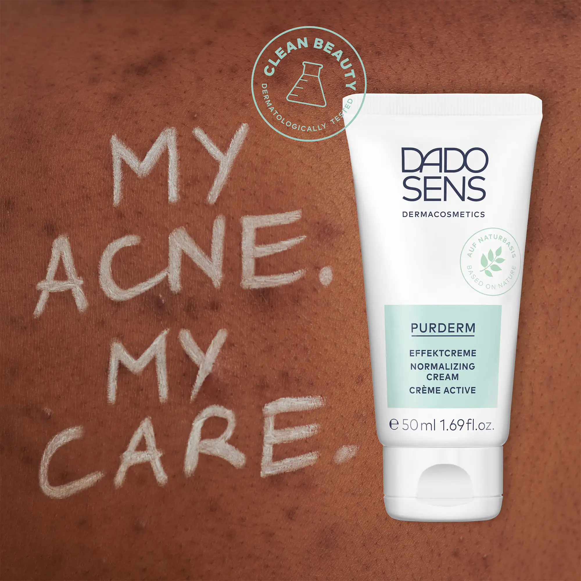 DADO SENS PURDERM Effektcreme für Aknehaut, 50 ml, mit Clean Beauty Siegel und Naturbasis