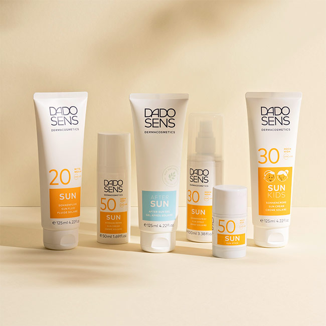 DADO SENS Sonnenschutz und After Sun Produkte mit LSF 20, 30, 50 und Sun Kids Creme