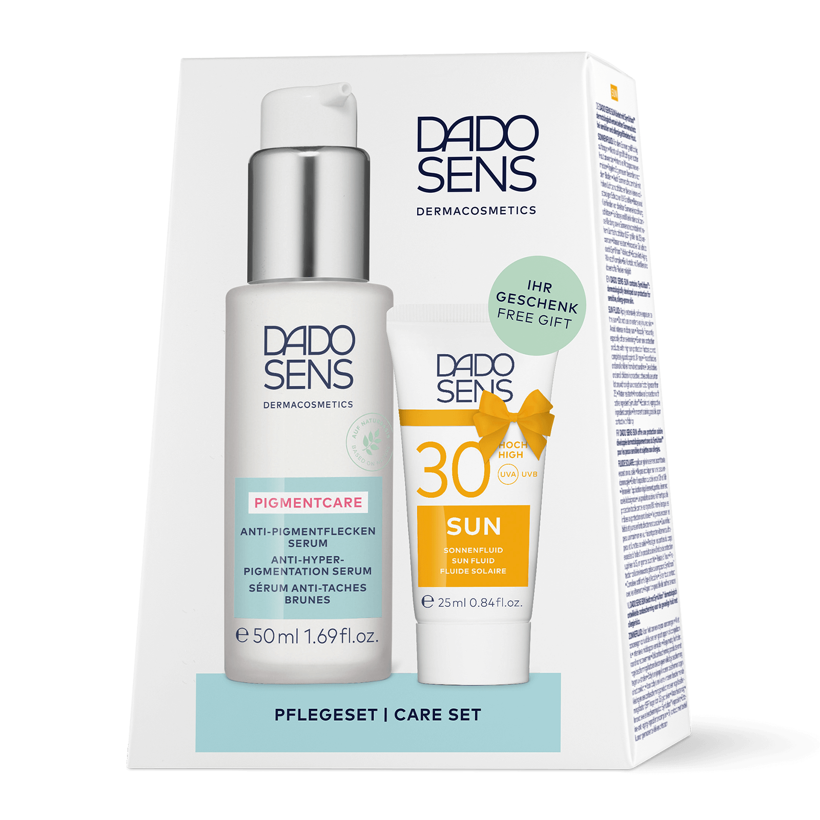DADO SENS Pigmentcare Anti-Pigmentflecken Serum 50 ml und Sun Fluid LSF 30 25 ml mit Geschenk-Hinweis