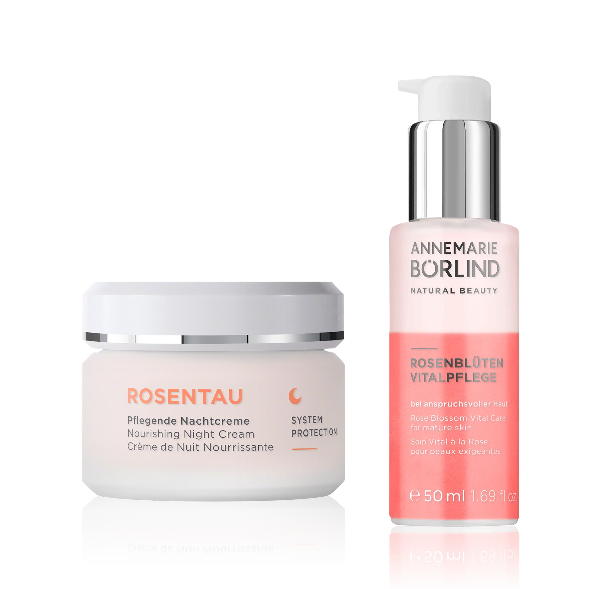 Get Glowing Set ANNEMARIE BÖRLIND Rosentau pflegende Nachtcreme und Rosenblüten Vitalpflege Serum für anspruchsvolle Haut