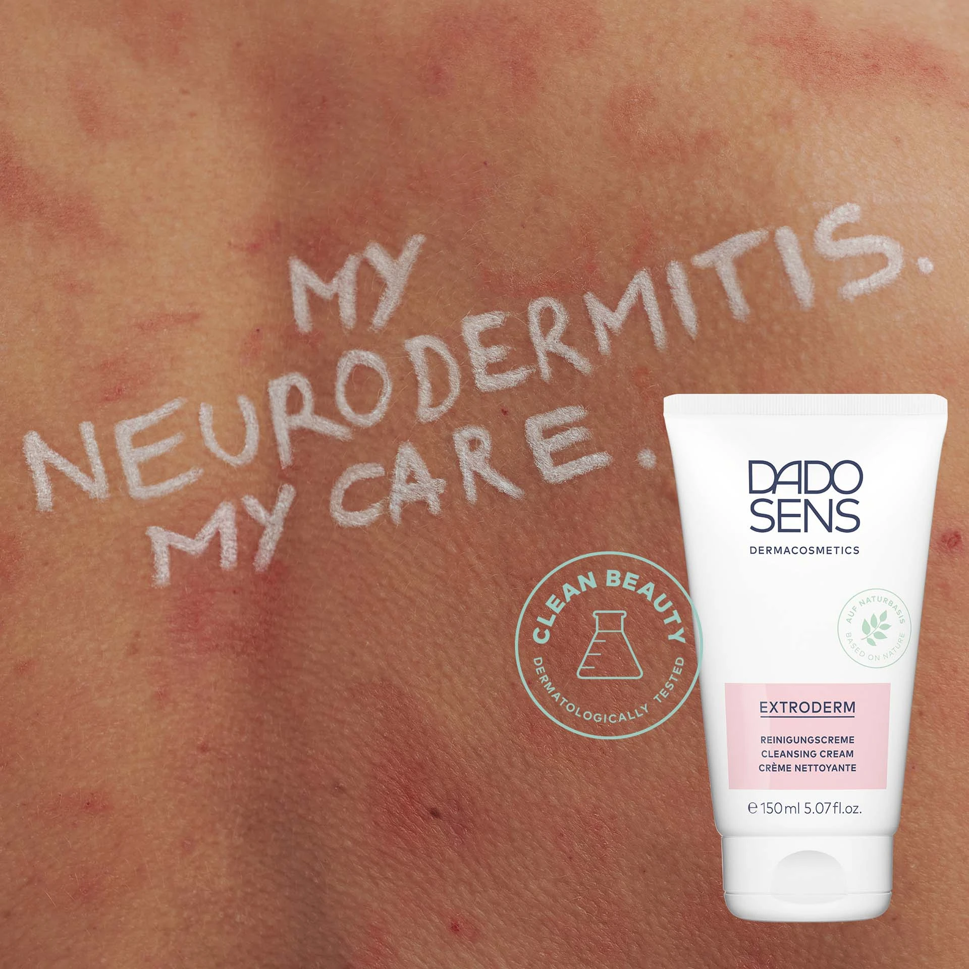 DADO SENS EXTRODERM Reinigungscreme vor geröteter Haut mit Neurodermitis, 150 ml Tube, Clean Beauty Siegel