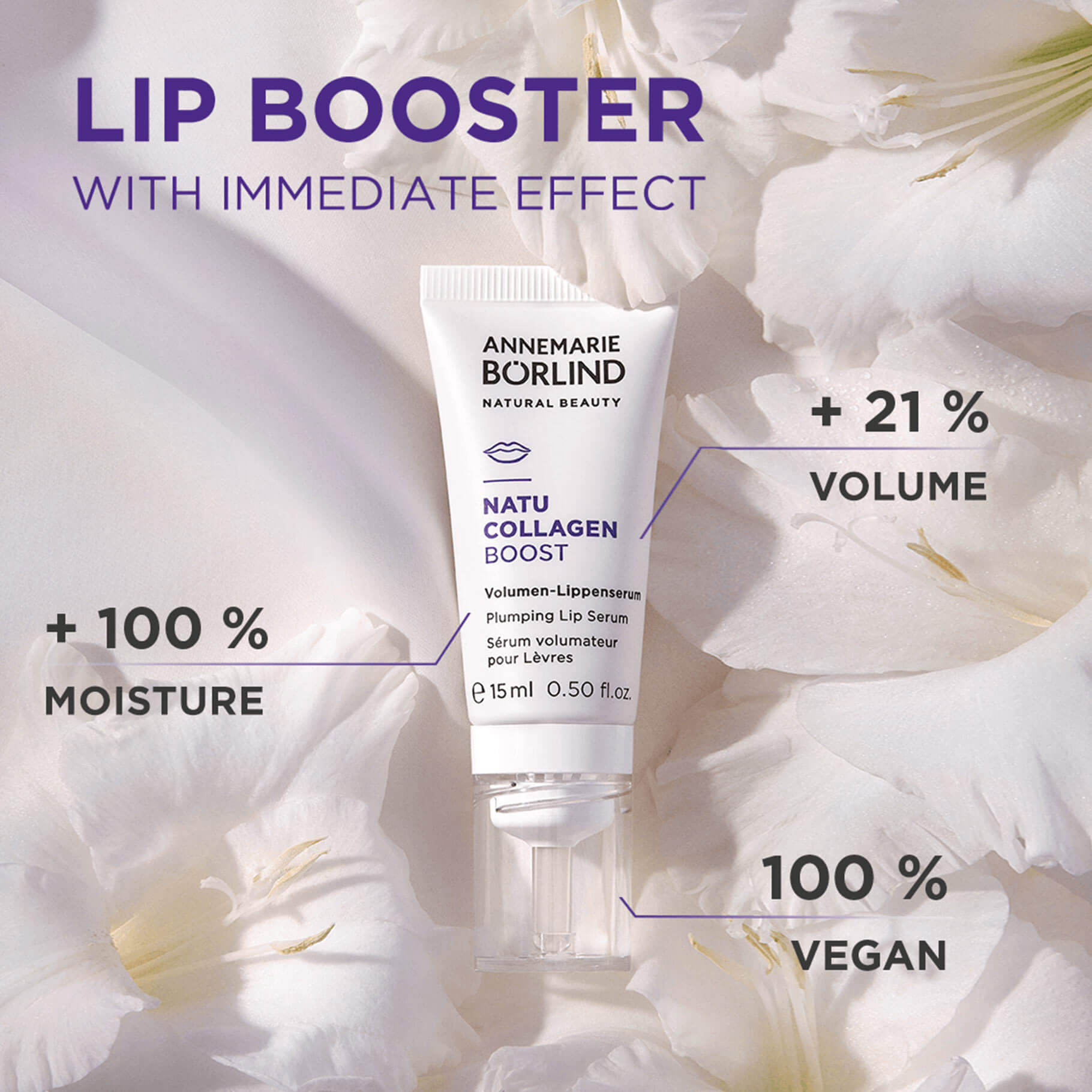 ANNEMARIE BÖRLIND NATU COLLAGEN BOOST Volumen-Lippensenrum mit +21 % Volumen, +100 % Feuchtigkeit, 100 % vegan