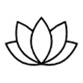Schwarzes Lotusblüten-Symbol mit fünf Blütenblättern auf weißem Hintergrund