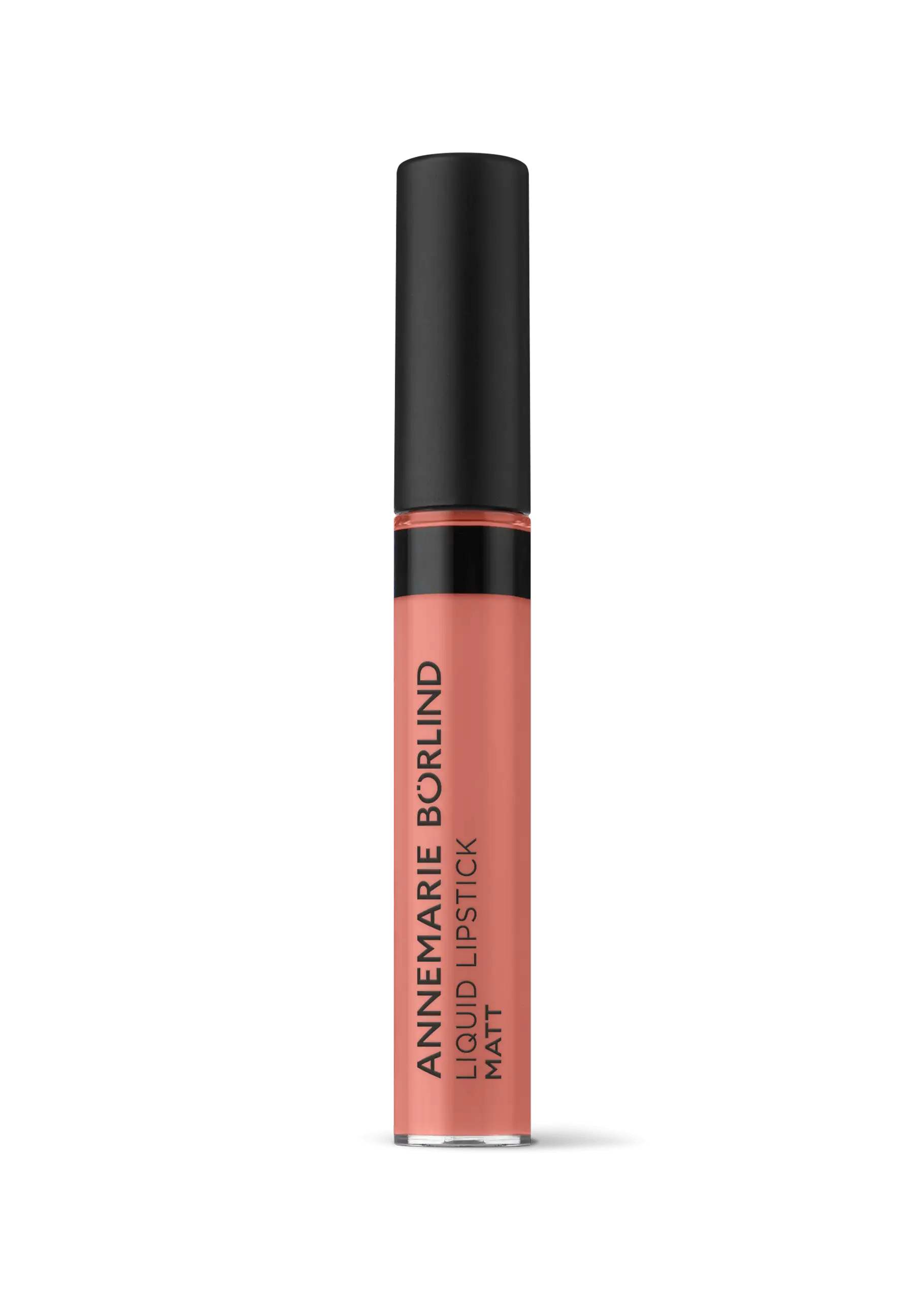 ANNEMARIE BÖRLIND Liquid Lipstick matt in Nude, 9 ml Flasche vor schwarzem Hintergrund