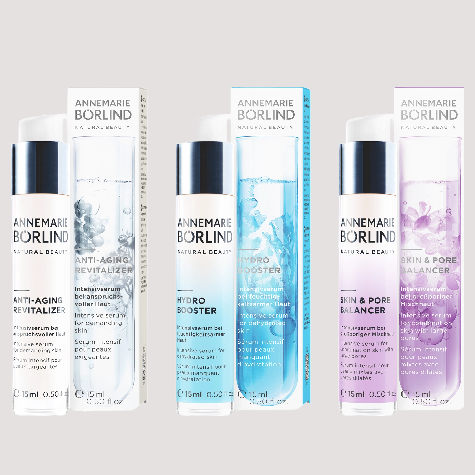ANNEMARIE BÖRLIND Anti-Aging Revitalizer, Hydro Booster und Skin & Pore Balancer Intensivseren je 15 ml mit Verpackung