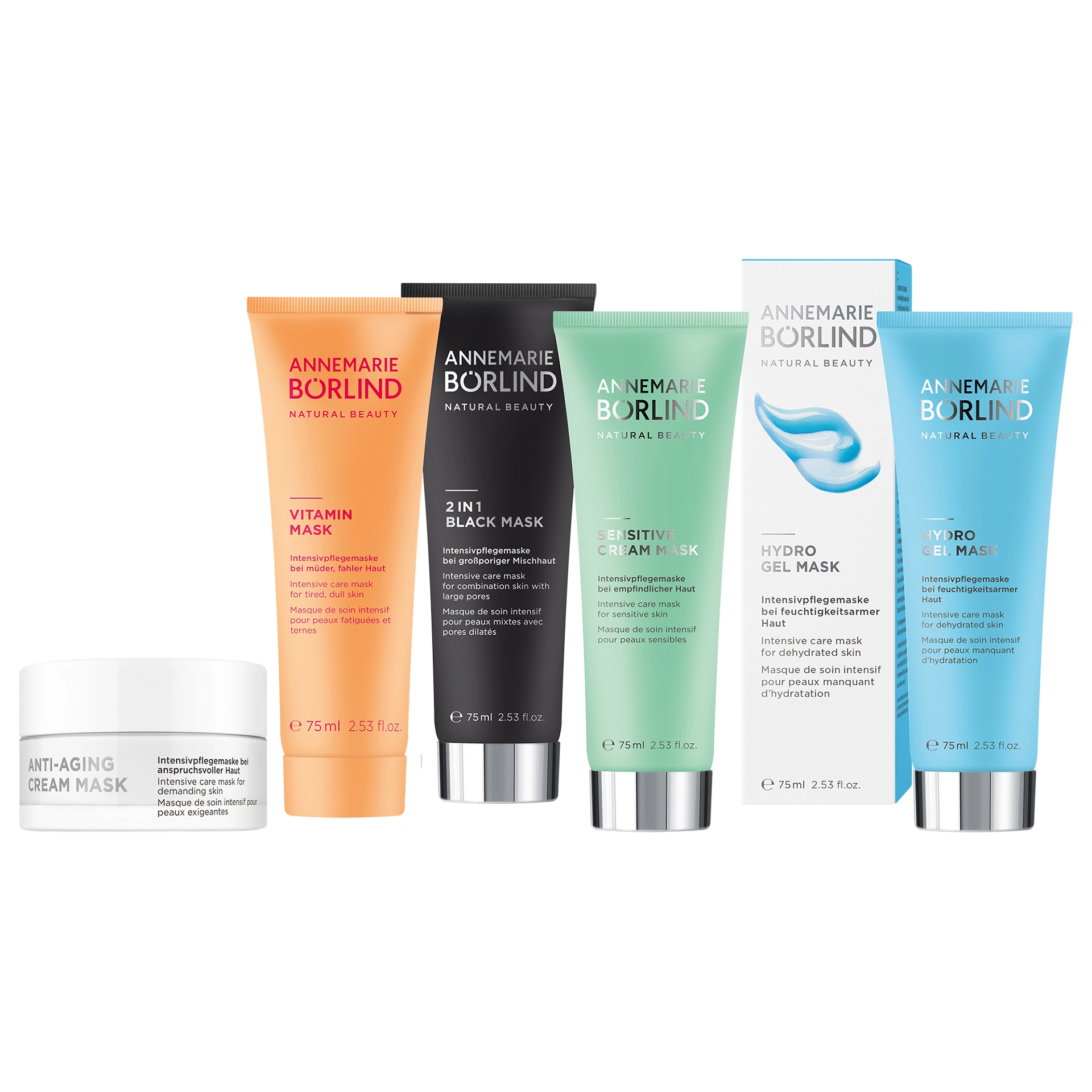 ANNEMARIE BÖRLIND Masken-Serie mit Anti-Aging, Vitamin, 2in1 Black, Sensitive Cream und Hydro Gel Mask
