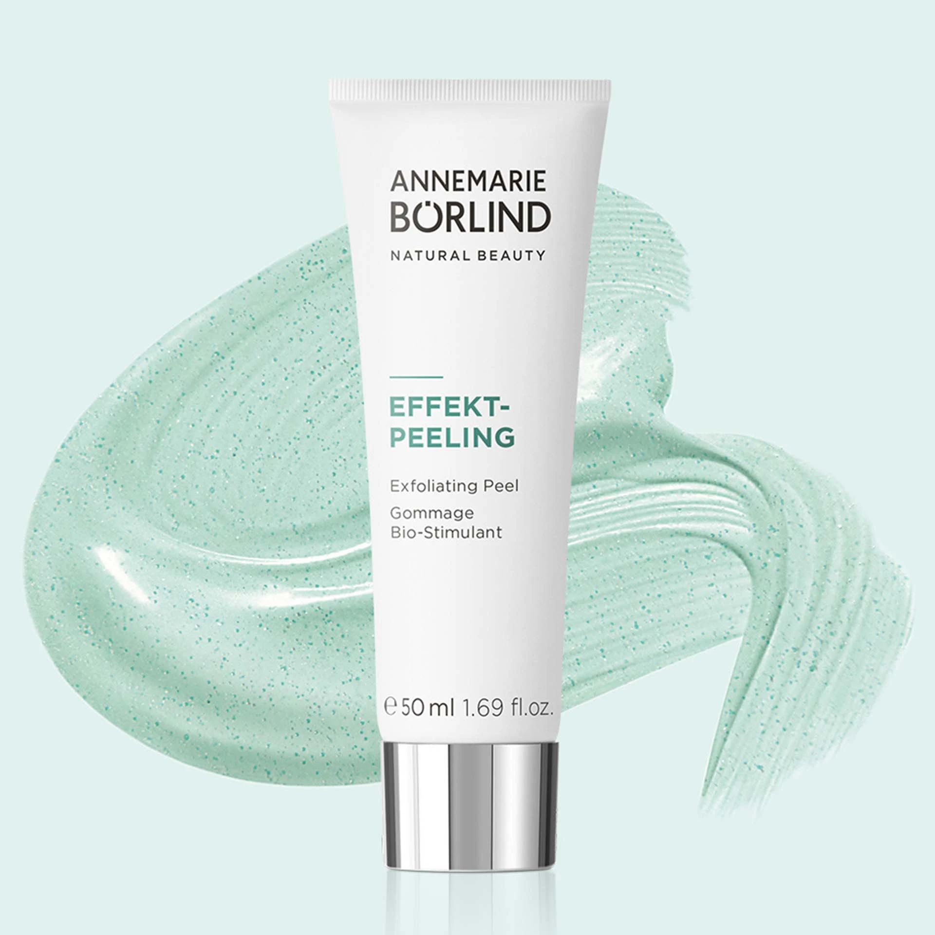 ANNEMARIE BÖRLIND Effekt-Peeling in weißer Tube vor grüner Peeling-Textur mit Körnchen, 50 ml