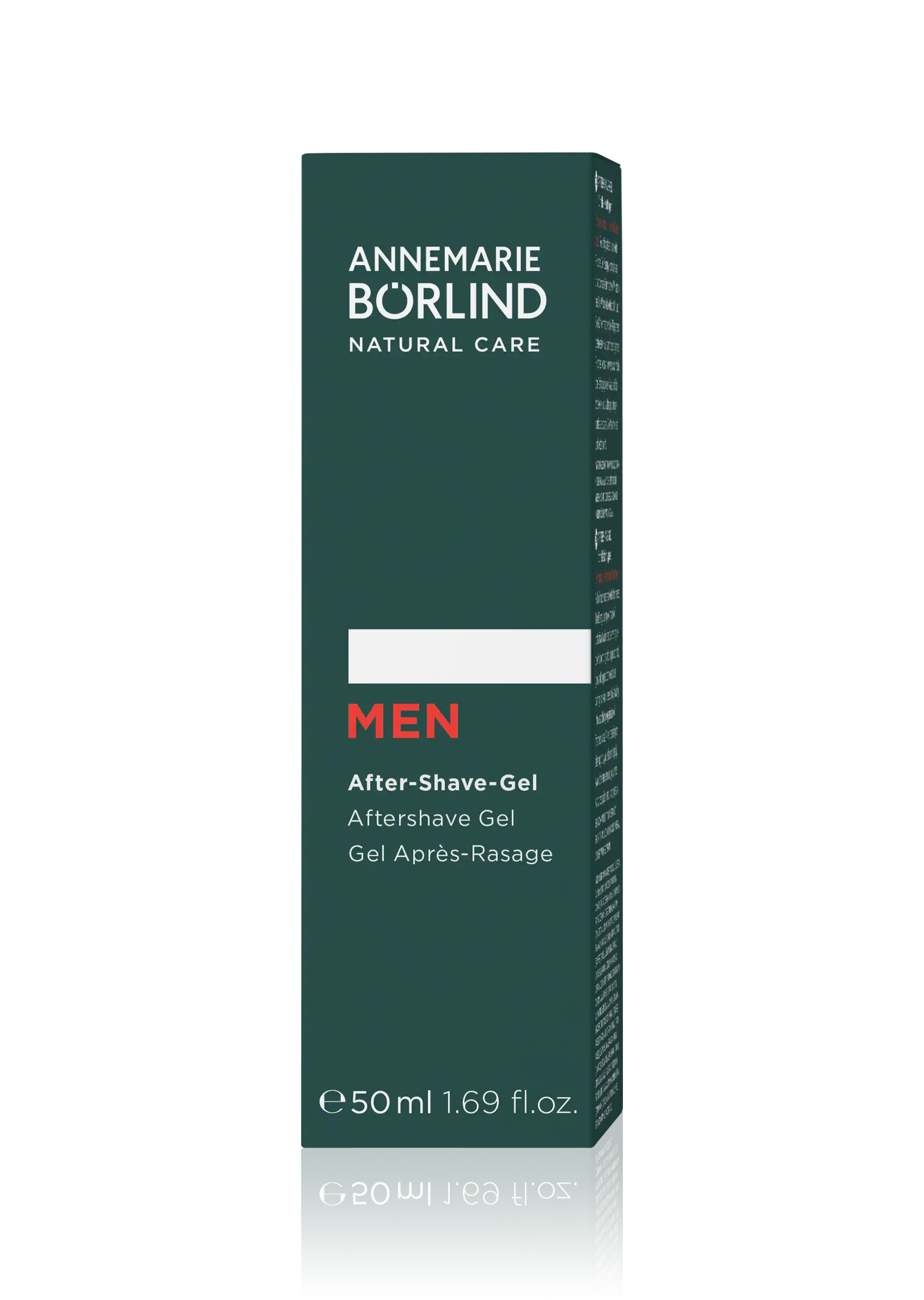 ANNEMARIE BÖRLIND MEN After-Shave-Gel 50 ml in dunkelgrüner Faltschachtel mit weißer und roter Schrift