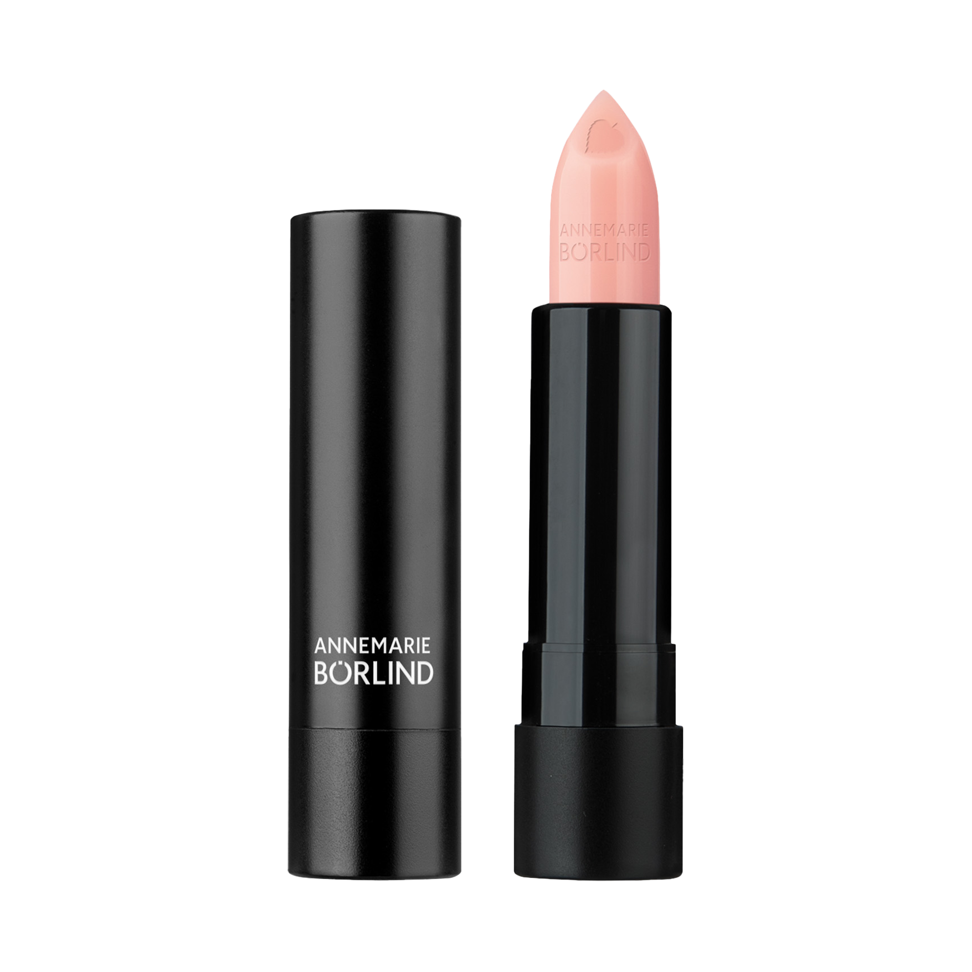 ÉCLAT NATUREL DES LÈVRES ANNEMARIE BÖRLIND Lippenstift in hellem Rosé mit Herzprägung auf der Spitze und schwarzer Hülse